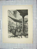 Original Old Antique Print Scene Rialto Fruit Market Street Seller
