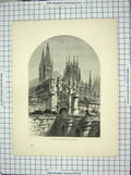 Original Old Antique Print Architecture Puerta Santa Maria Burgos