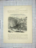 Original Old Antique Print View Bingen River Rhine Rafts Boats