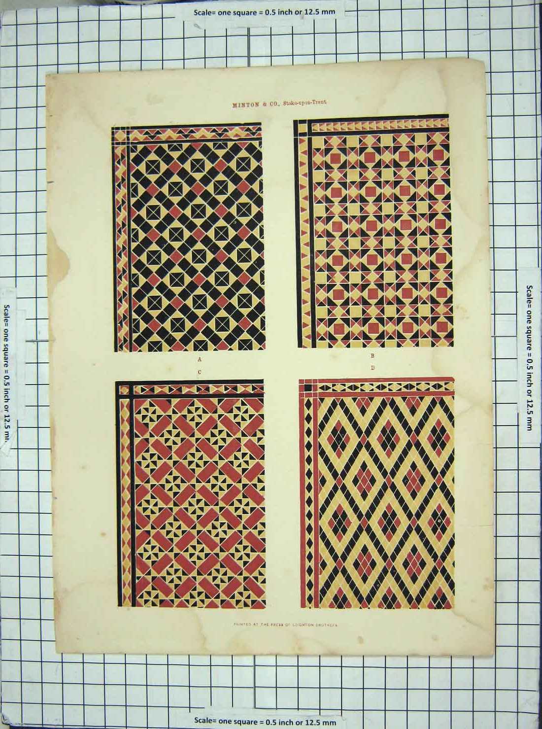 Original Old Antique Print Pattern Shapes Minton Leighton Brothers
