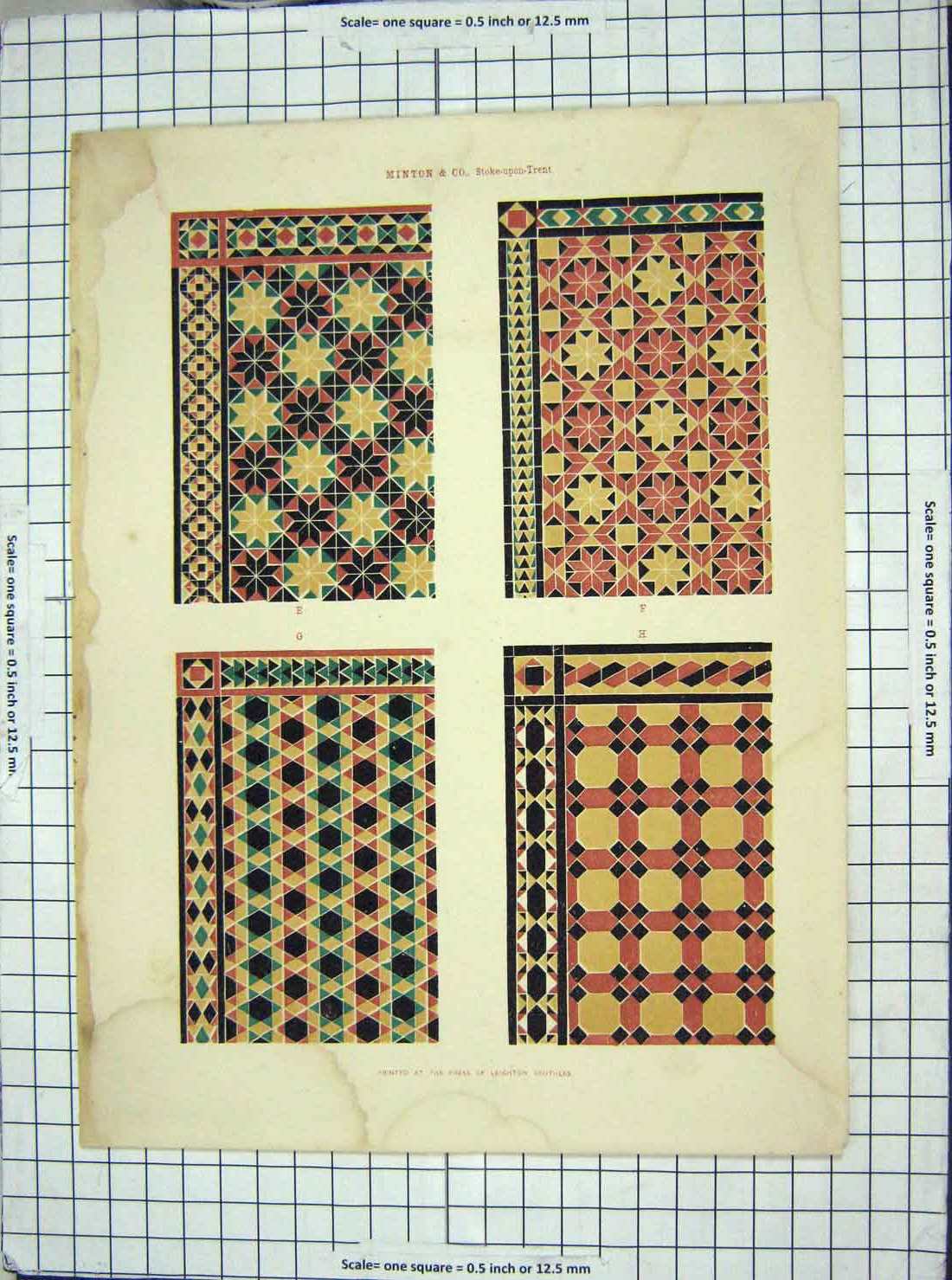 Original Old Antique Print Ref.925 Pattern Shapes Minton Leighton Brothers