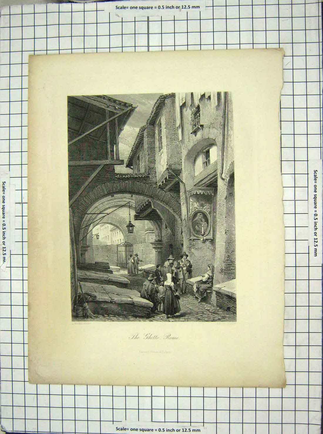 Original Old Antique Print Scene Ghetto Rome Italy Hunt Haghe
