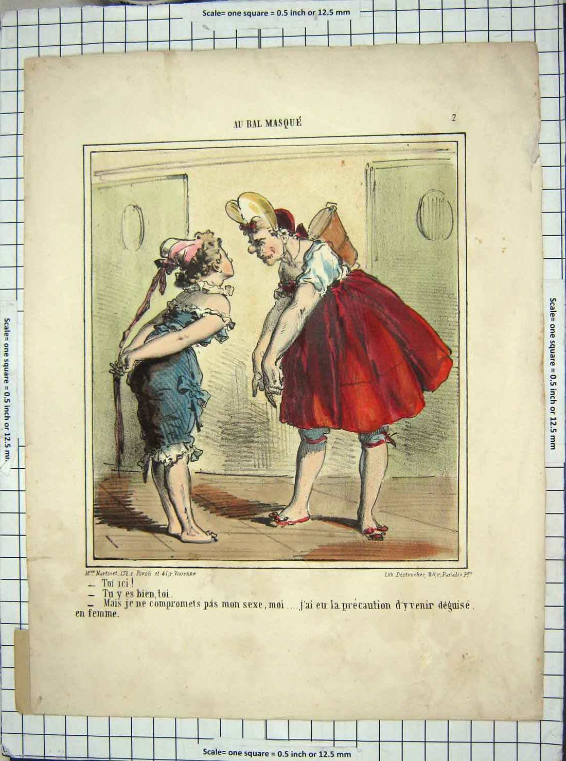 Original Old Antique Print Costumes Dresses French People Comedy