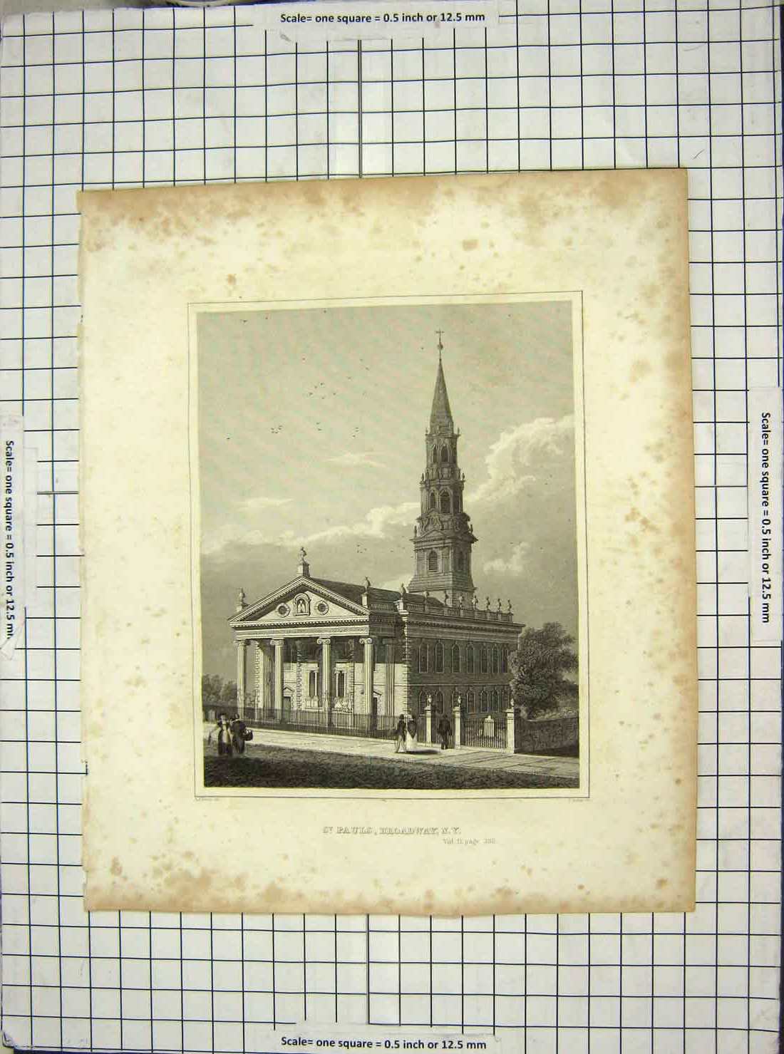Original Old Antique Print Archer Architecture St. Paul'S Broadway America