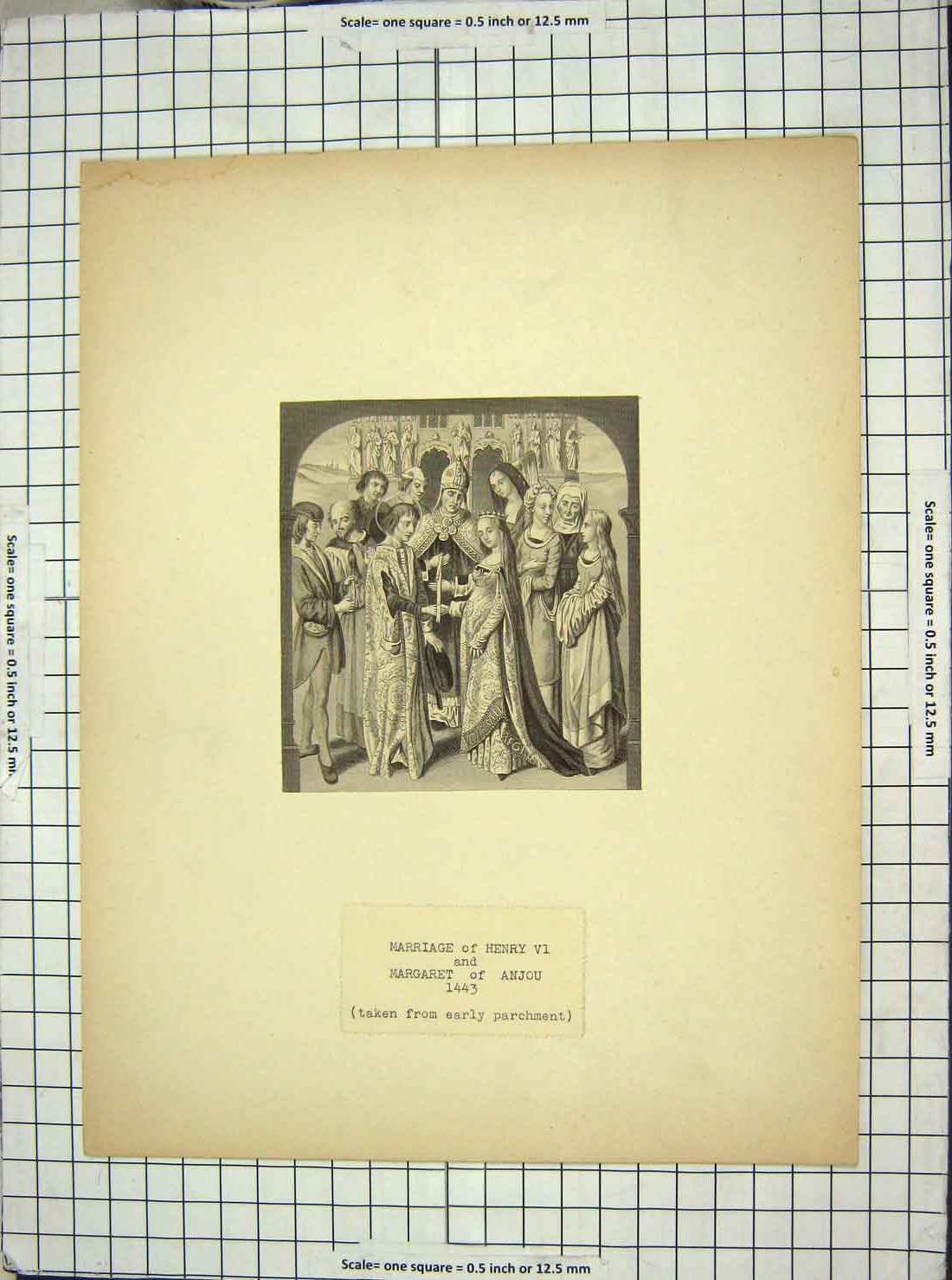 Original Old Antique Print Scene Marriage Henry Vi Margaret Anjou