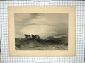 Original Old Antique Print View Monrning Sea Coast Horses Ratcliffe