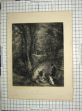 Original Old Antique Print Rabbit Hunting Birds Dogs Cousen Lee