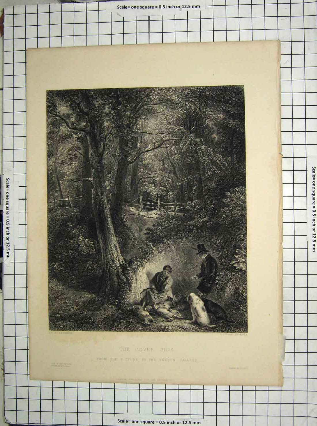 Original Old Antique Print Rabbit Hunting Birds Dogs Cousen Lee