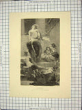 Original Old Antique Print Scene Niobe Dead Bodies Birds Solomon 19th Century