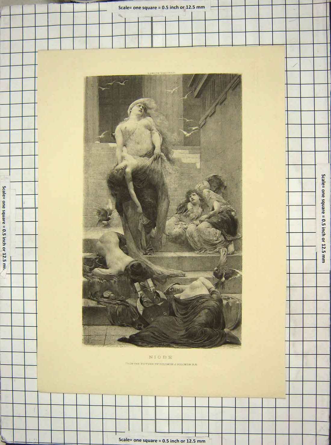 Original Old Antique Print Scene Niobe Dead Bodies Birds Solomon 19th Century