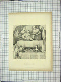 Original Old Antique Print Scene Rich Man'S Feast Dinner Banquet 19th