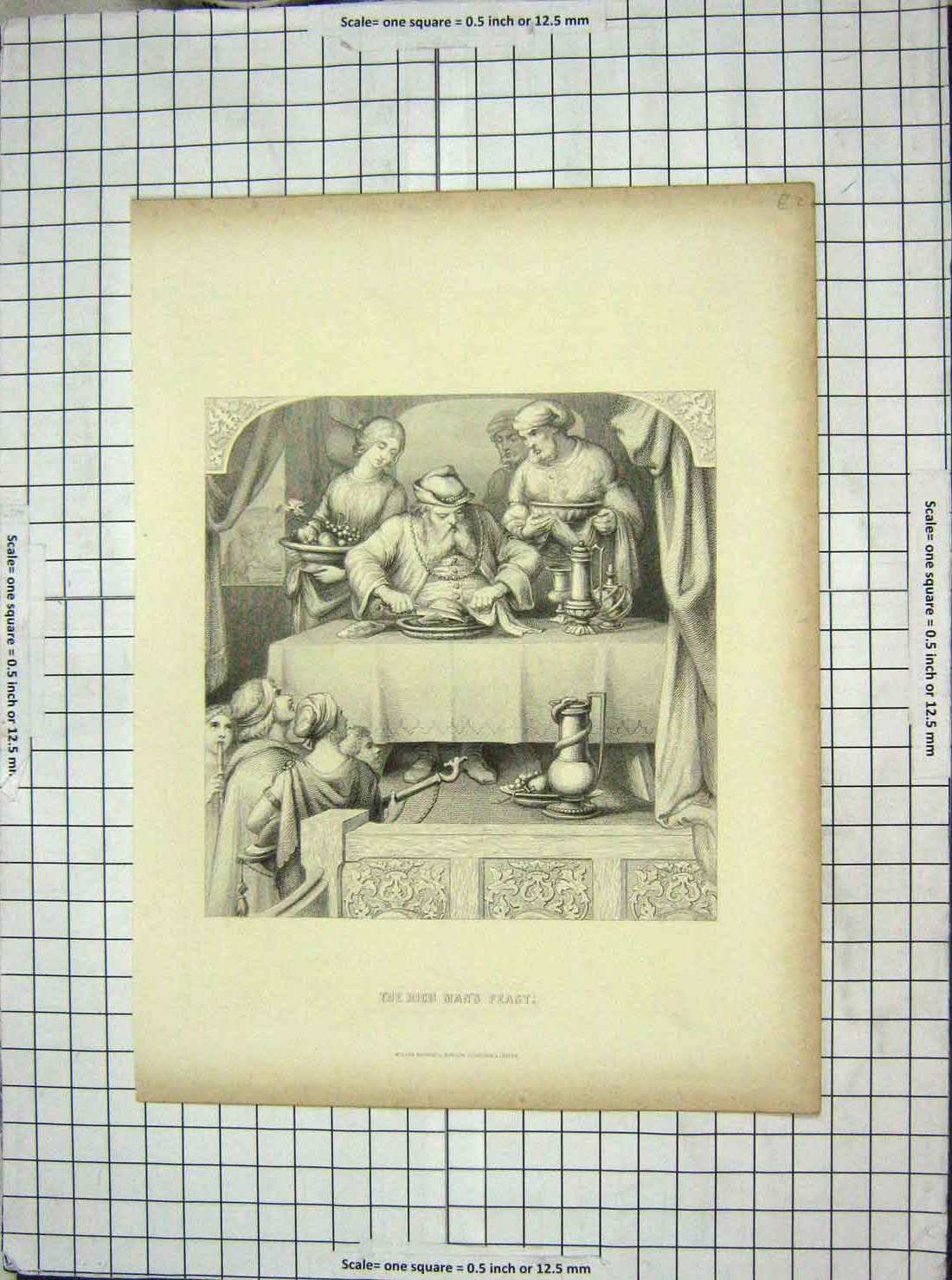 Original Old Antique Print Scene Rich Man'S Feast Dinner Banquet 19th