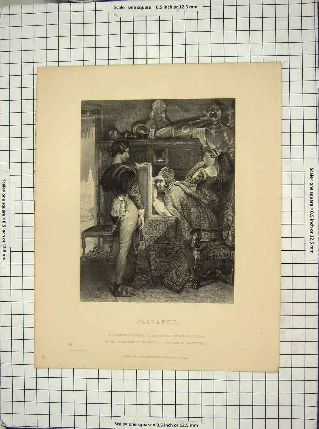 Original Old Antique Print Scene Salvator Artist Engraving Joubert Victorian