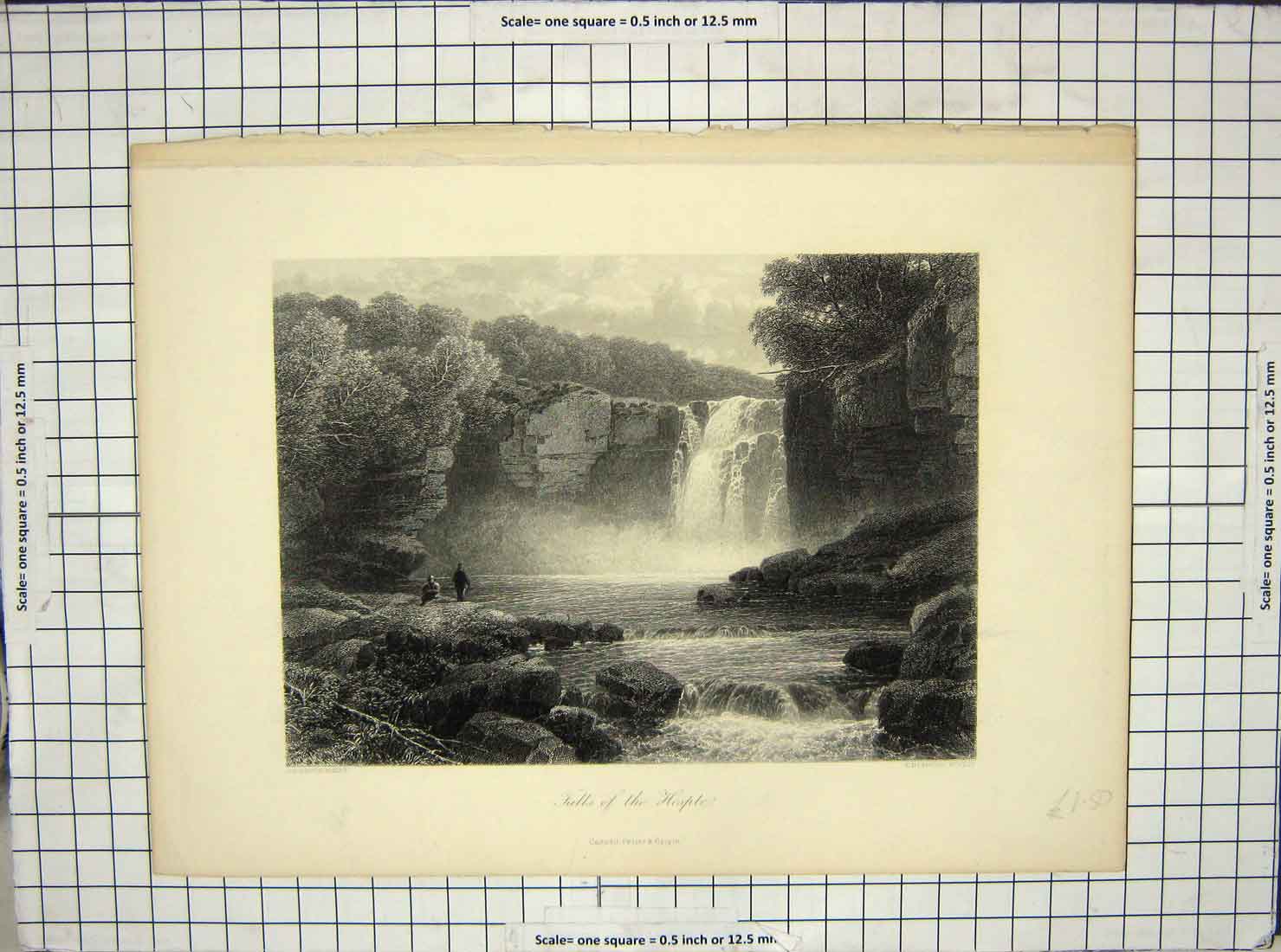 Original Old Antique Print Falls Hespte River Heawood Smith 20th Century