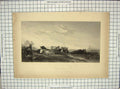 Original Old Antique Print View Meadow Cows Horse Cart Brandard 20th Century