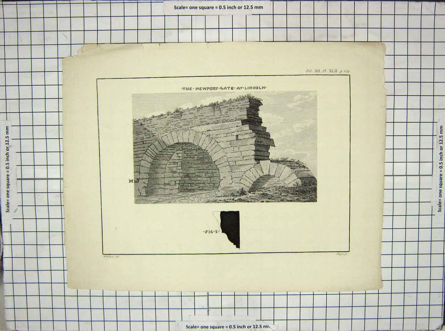 Original Old Antique Print Newport Gate Lincoln England Wilkins