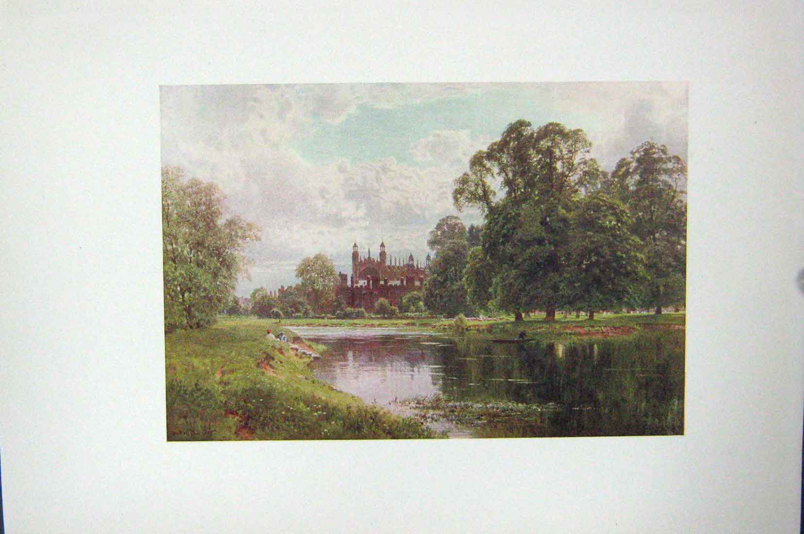 Original Old Vintage Print Colour C1920 River Thames Eton College London 20th