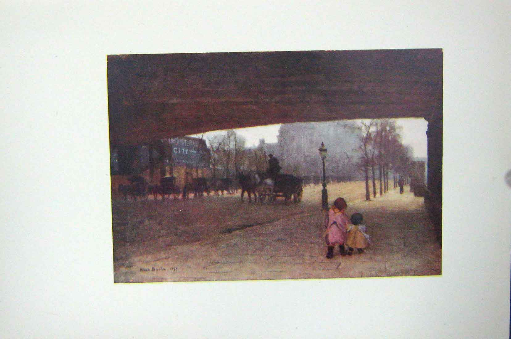 Original Old Vintage Print Colour C1920 View Thames Embankment England 20th