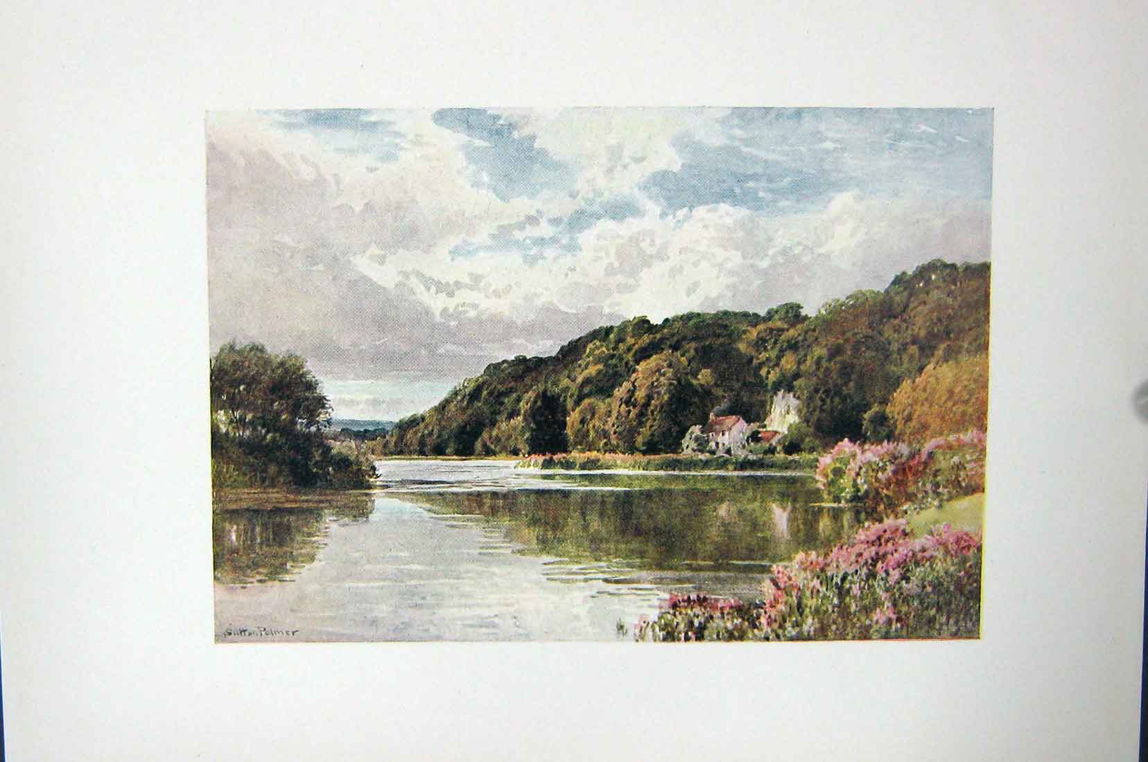 Original Old Vintage Print Colour C1920 River Thames Hurley Berks England 20th