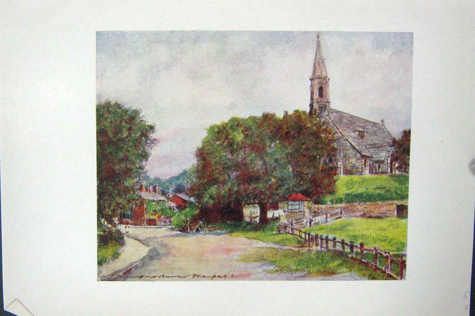 Original Old Vintage Print Colour C1920 View Clifton Hampden England 20th