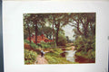 Original Old Vintage Print Colour C1920 View Bourne Chobhan River Trees 20th