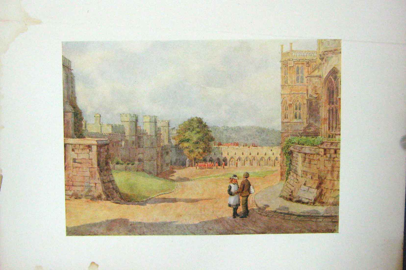 Original Old Antique Print George'S Chapel Lower Ward Governor'S Tower Castle