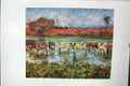 Original Old Vintage Print Colour C1920 Bridge Sutton Courtney Cows River 20th