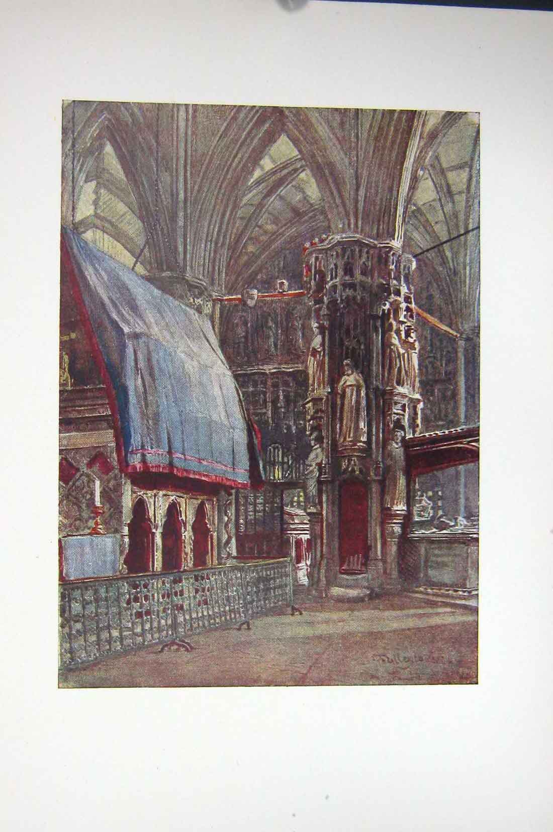 Original Old Vintage Print Colour C1920 St. Edward'S Shrine Westminster 20th