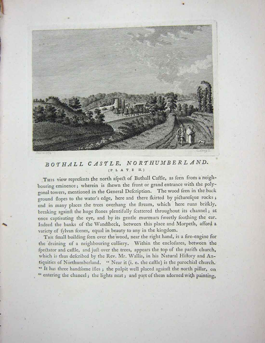 Original Old Antique Print 1774 Bothall Castle Northumberland England Godfrey