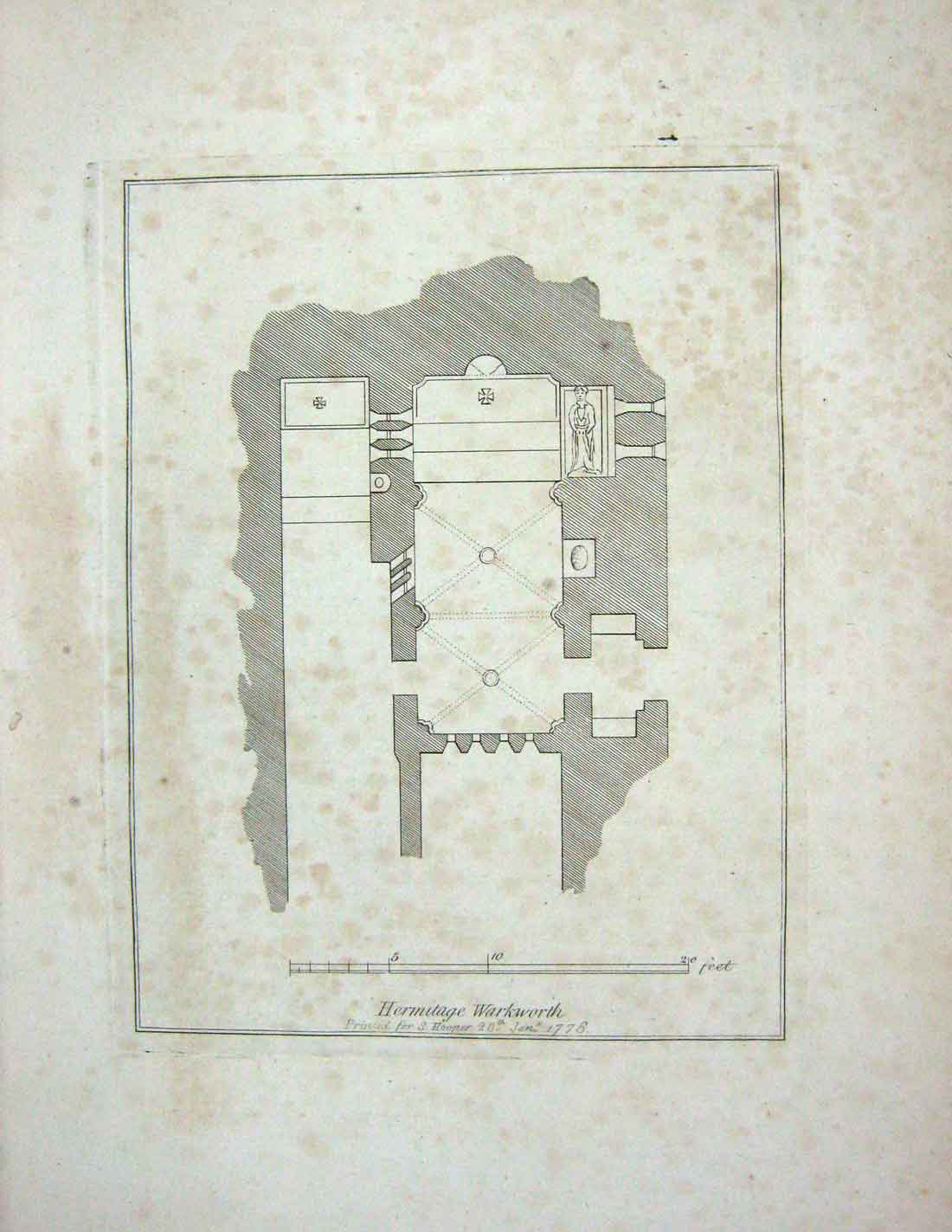 Original Old Antique Print 1776 Plan Hermitage Warkworth Hooper 18th Century