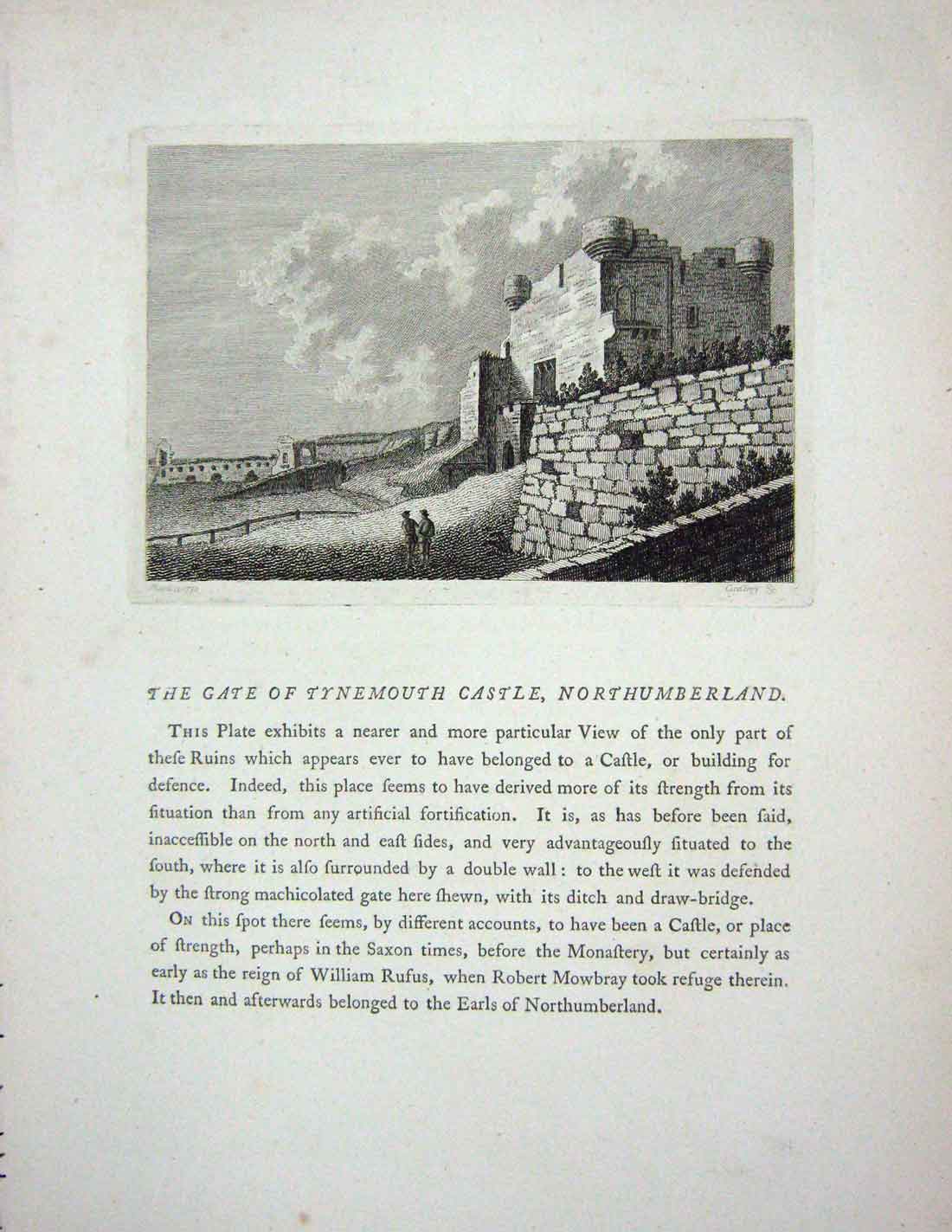 Original Old Antique Print 1773 Gate Tynemouth Castle Northumberland Godfrey