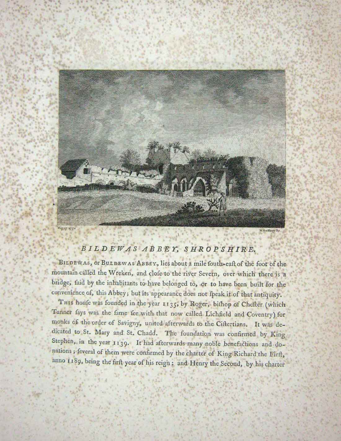 Original Old Antique Print 1774 Chapel Stanton Harcourt Oxfordshire Godfrey