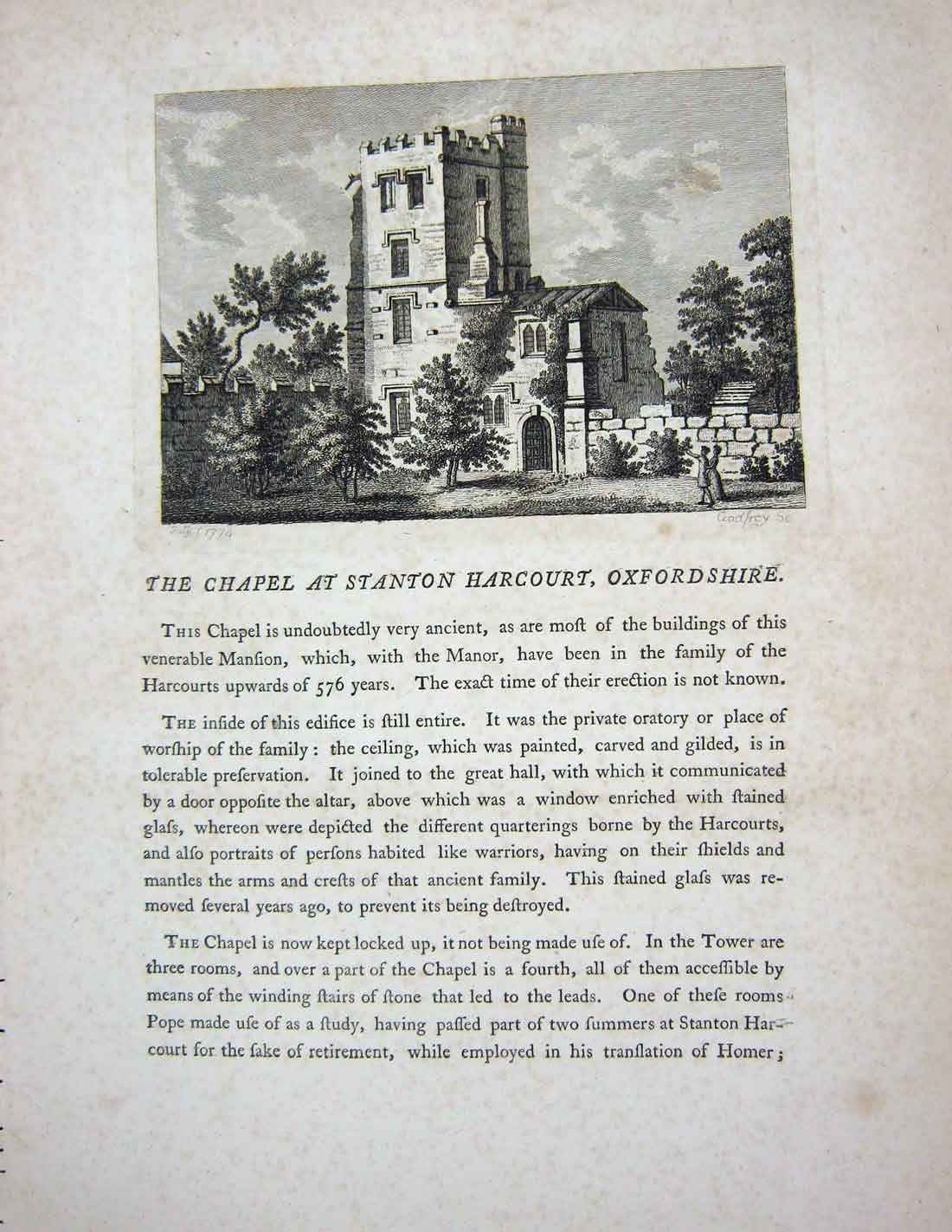 Original Old Antique Print 1778 Kitchen Stanton Harcourt Oxfordshire Godfrey