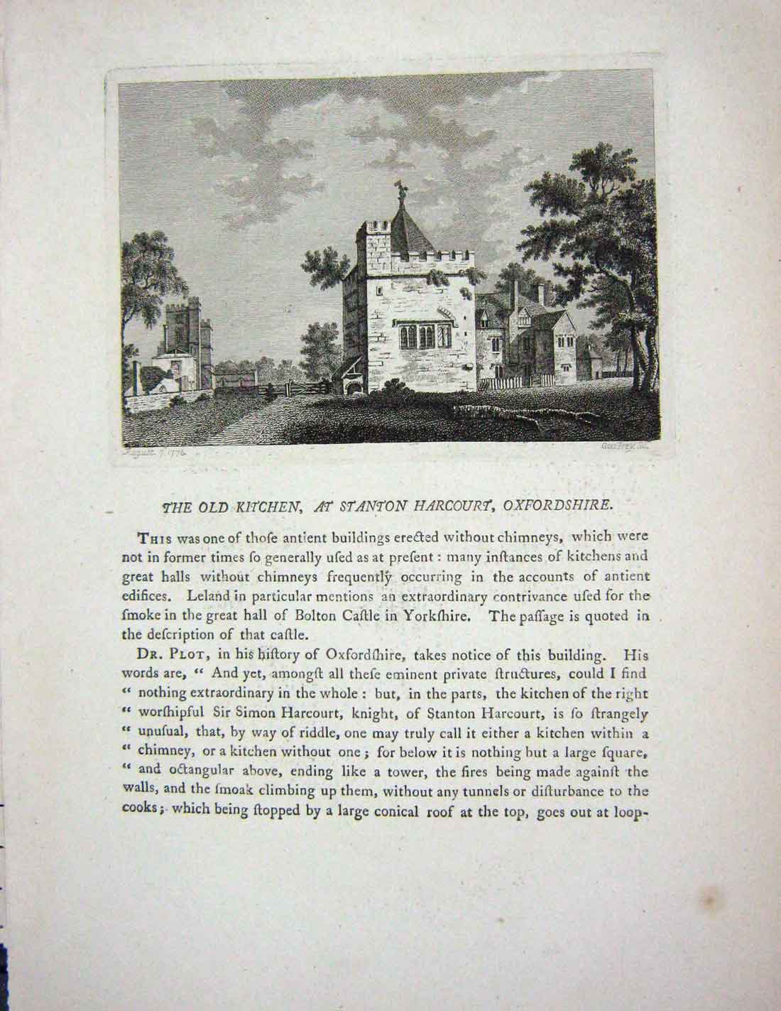 Original Old Antique Print 1773 Oxford Castle Oxfordshire England Godfrey 18th