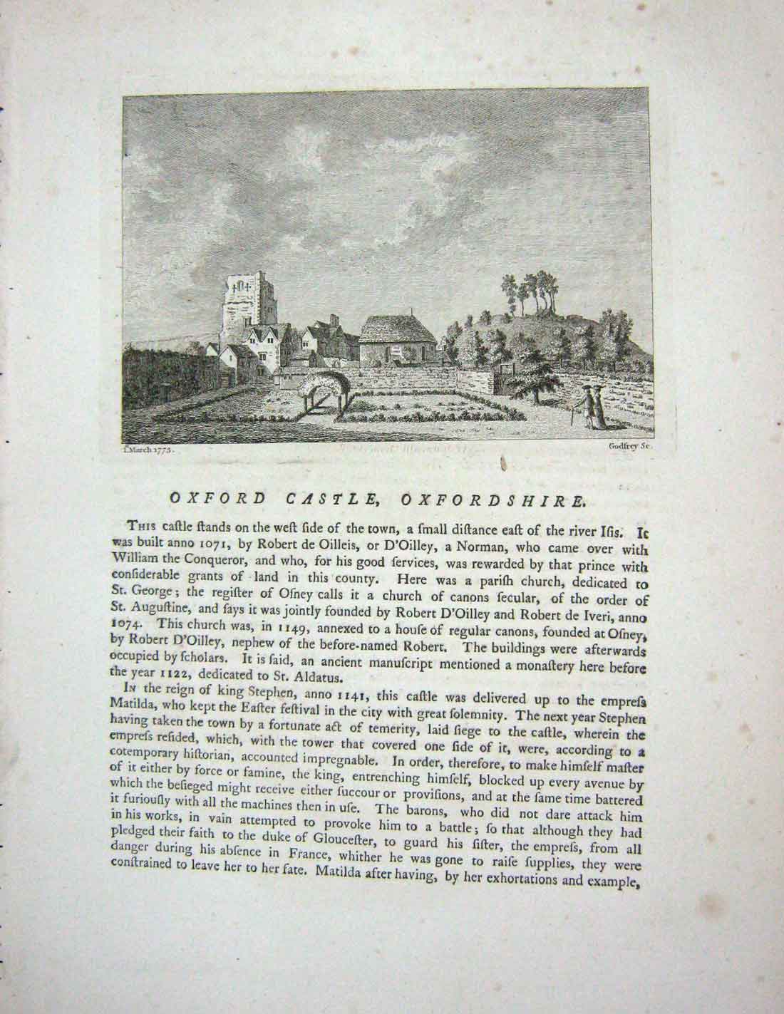 Original Old Antique Print 1775 Minster Lovel Priory Oxfordshire Hooper 18th