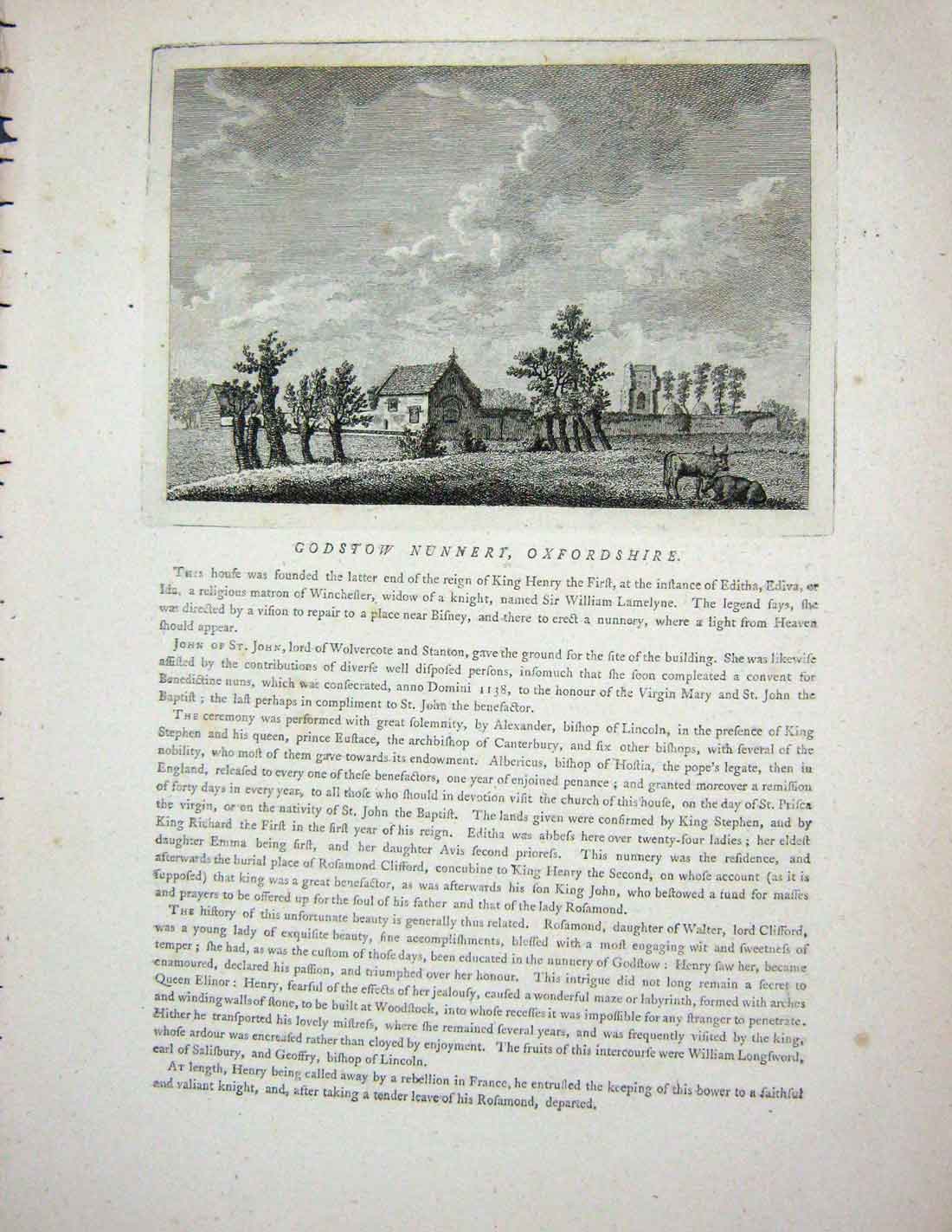 Original Old Antique Print 1774 Beaumont Palace Oxford England Sparrow 18th