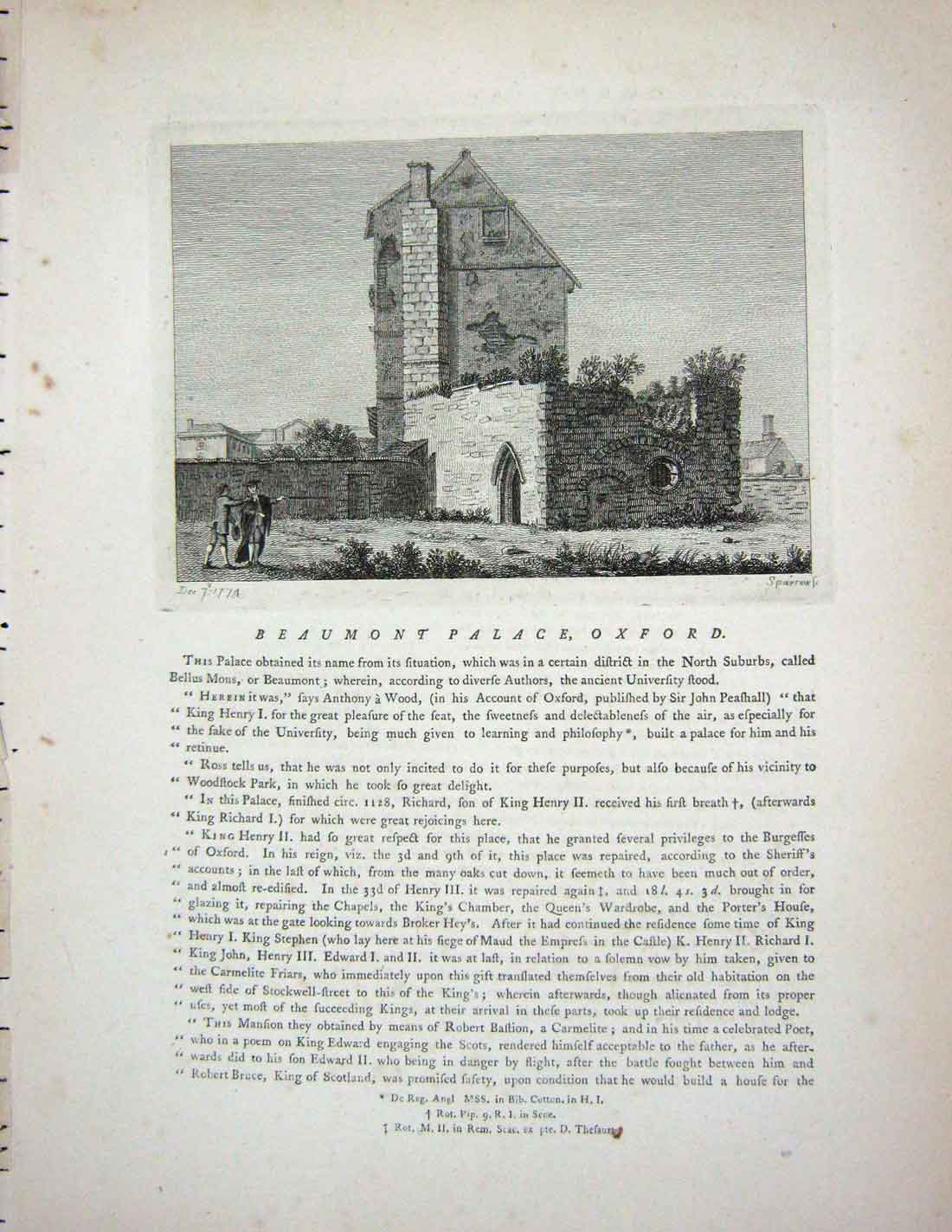 Original Old Antique Print 1776 Plan View Entrance Quarry Hole Guildford Castle