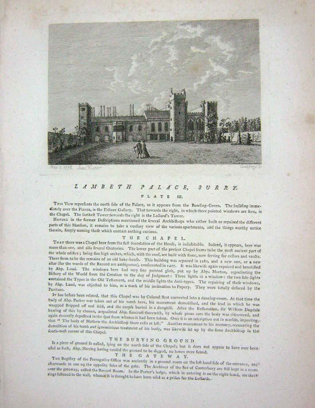 Original Old Antique Print 1773 Chapel Joseph Arimathea Canterbury Kentshire