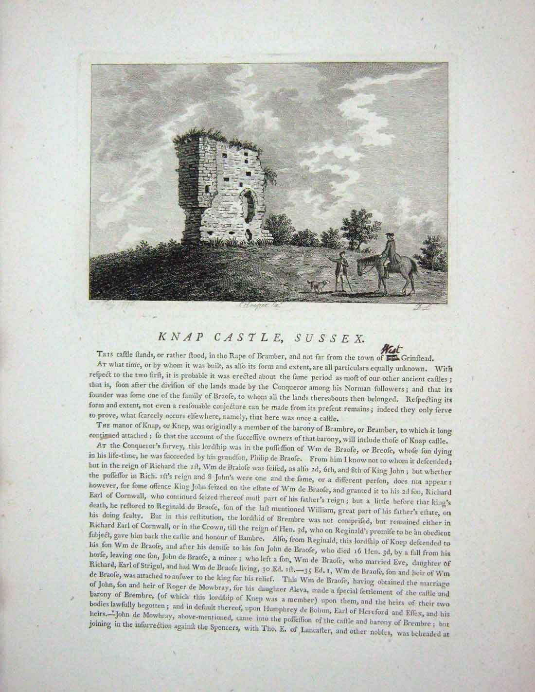 Original Old Antique Print 1773 Hastings Castle Sussex England Godfrey 18th