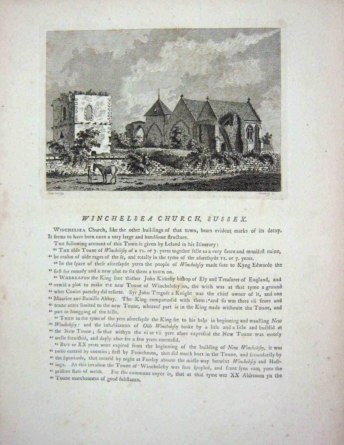 Original Old Antique Print 1773 Fountain Abbey Yorkshire England Sparrow 18th