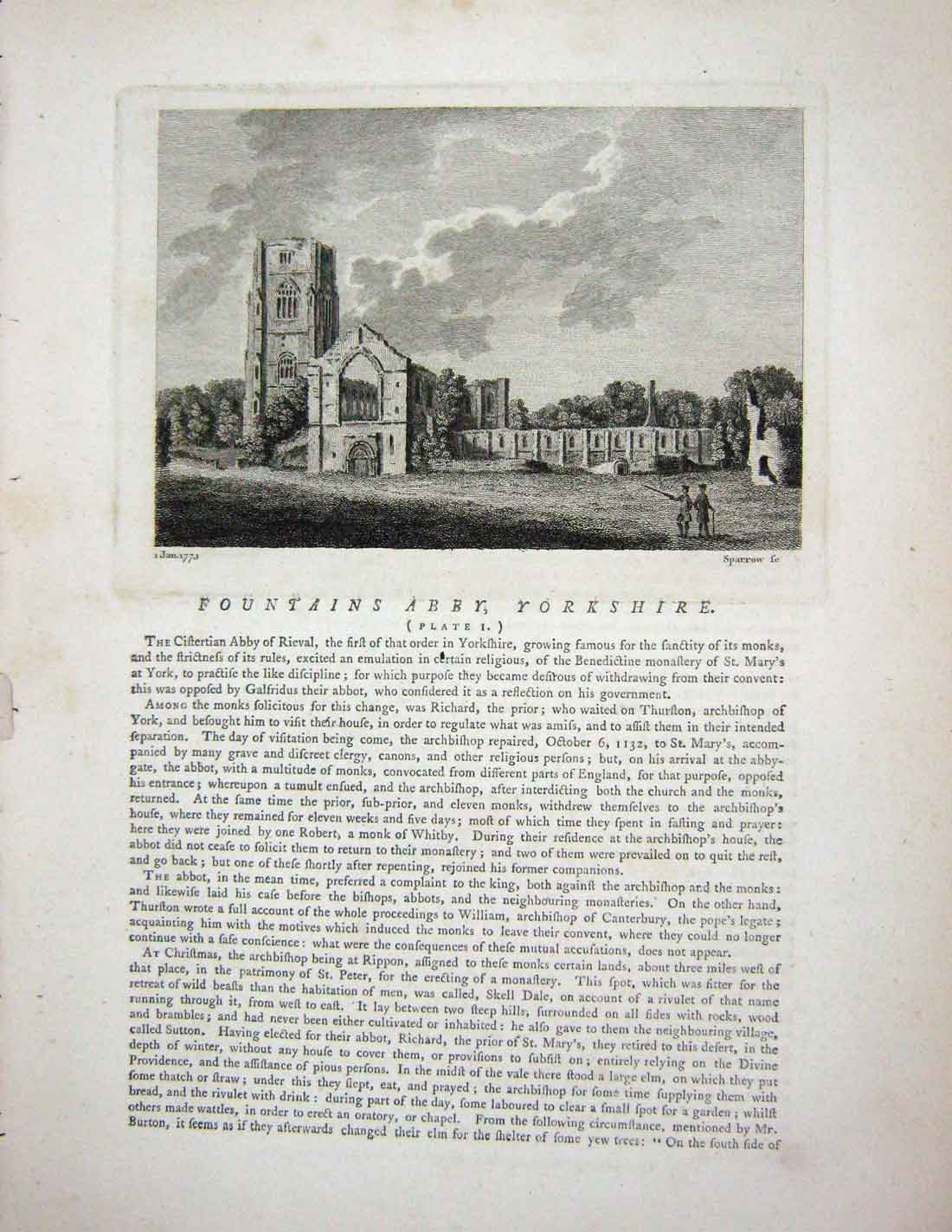 Original Old Antique Print 1775 Eskdale Chapel Yorkshire England Godfrey 18th