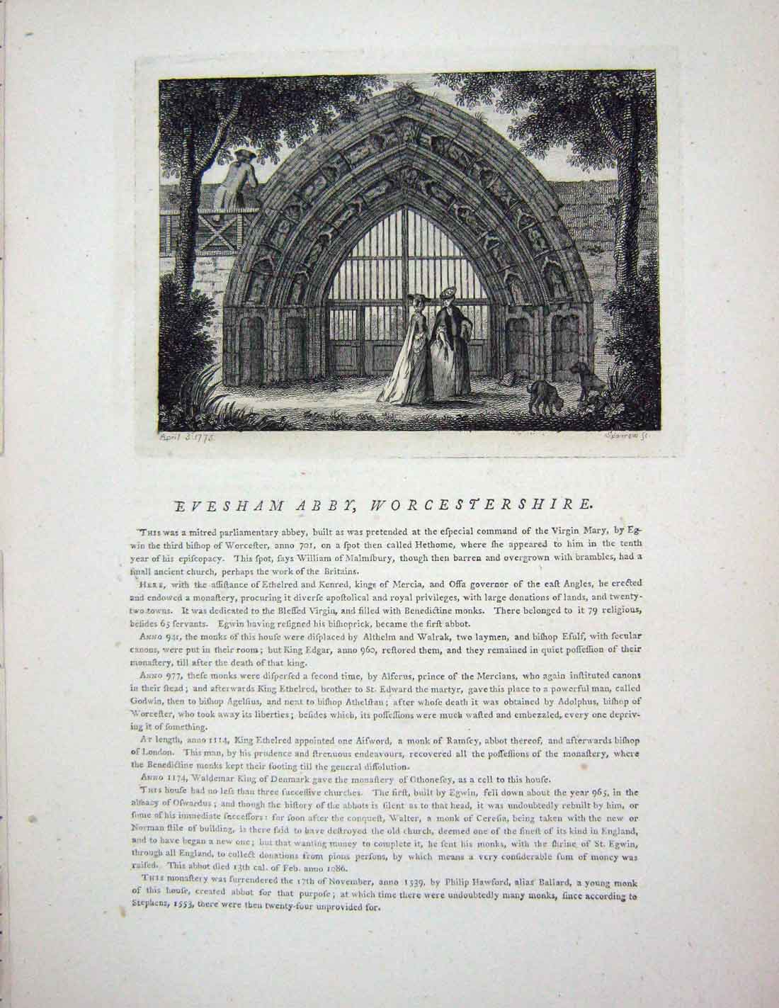 Original Old Antique Print 1775 View Dudley Priory Worcestershire England 18th