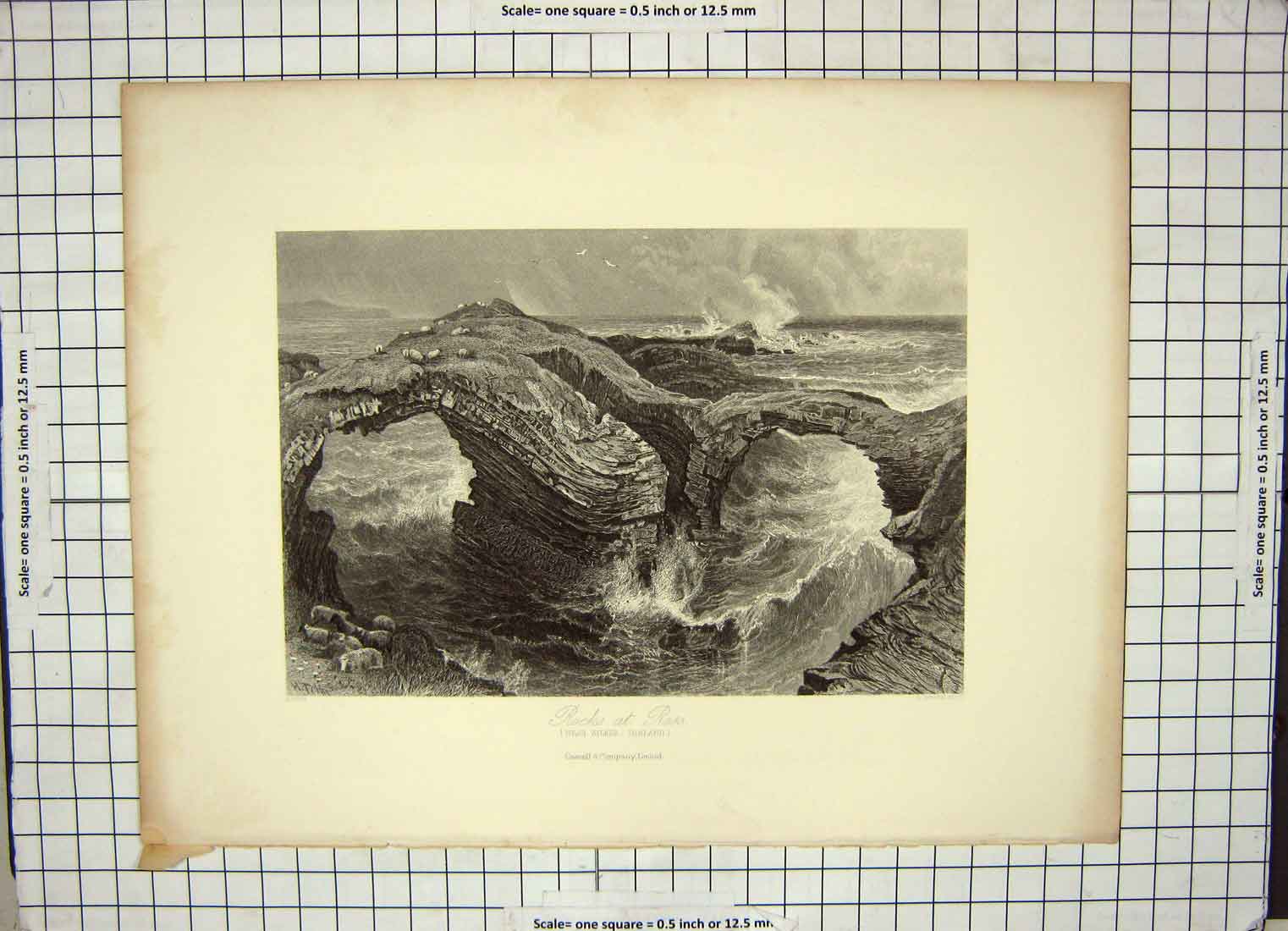 Original Old Antique Print Rocks Ross Kilkee Ireland Sea Engraving Hinshel Fenn