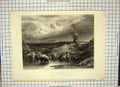 Original Old Antique Print View Windmill Cattle Mountains Trees Bentley Linnell