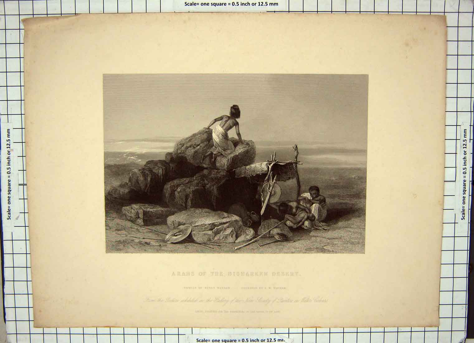 Original Old Antique Print Arabs Bishareen Desert Engraving Warren Topham