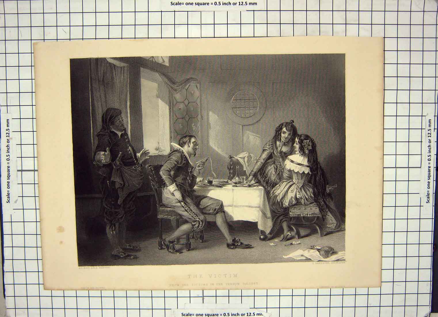Old Antique Print Scene Victim People Vernon Gallery Sangster Engraving