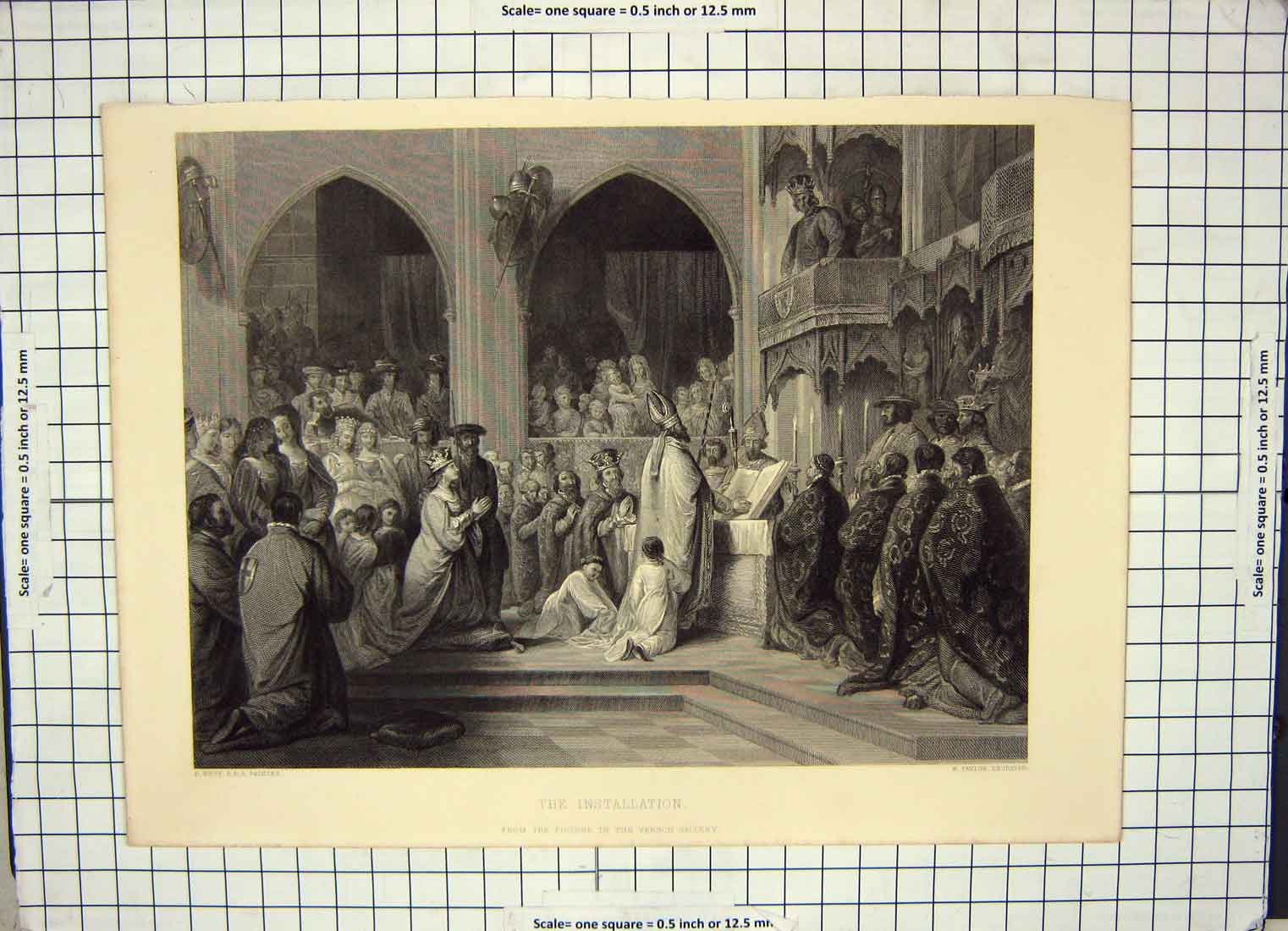 Old Antique Print Church Scene Installation Priest West Taylor Engraving