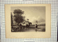 Original Old Antique Print Scene Family Horses Crossing Stream Callcott Cousen