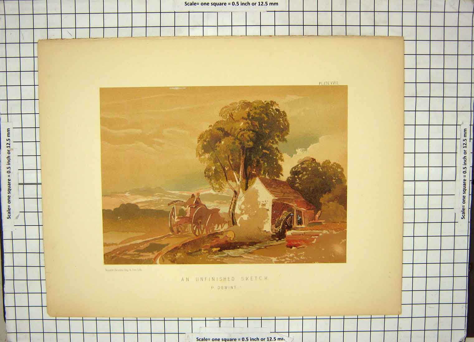 Original Old Antique Print Colour Housec Ountry Horse Cart Dewint Brooks