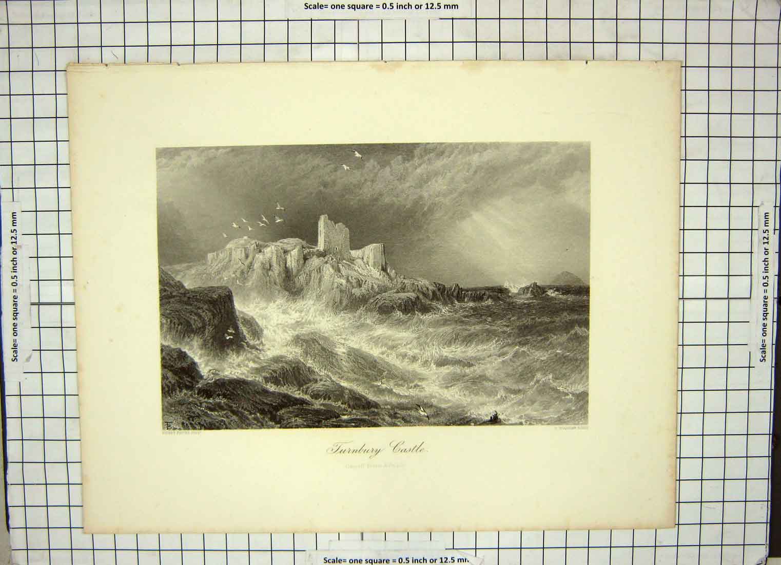 Original Old Antique Print Bradshaw Foster Engraving View Turnbury Castle